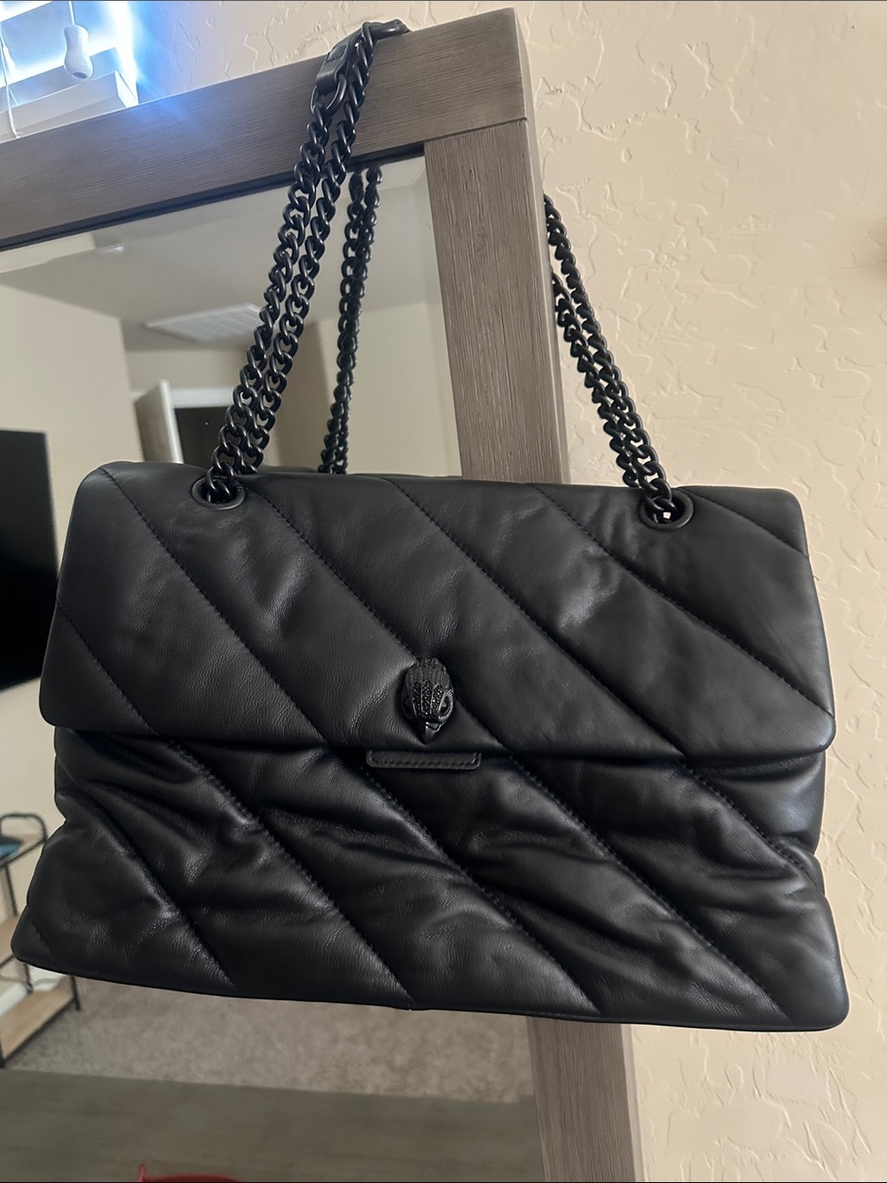 Kurt Geiger Black Quilted Leather Shoulder Bag with Chain Straps